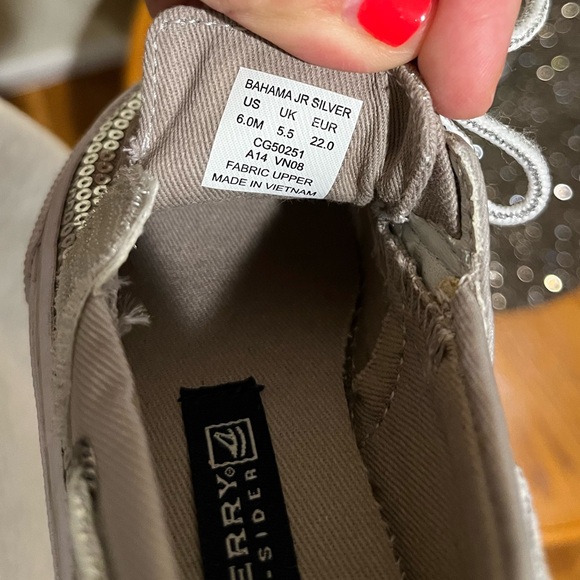 Sperry Topsider Bahama Jr. toddler silver sequin boat shoe - Picture 4 of 5